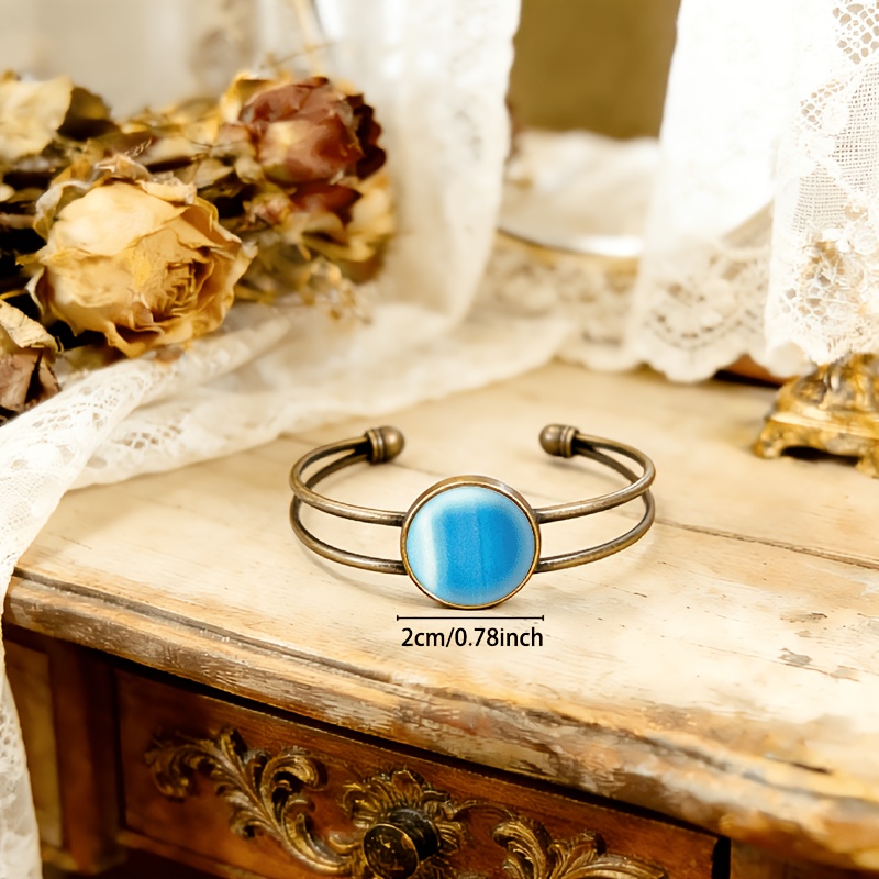 Antique Cyan Double-Layer Adjustable Open-End Bangle, Gradient Blue